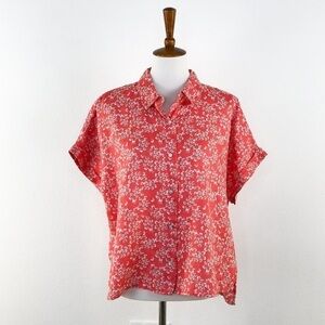 Rachel Zoe Floral Print Linen Button Blouse sz L